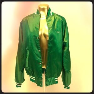 Green satin finish varsity jacket